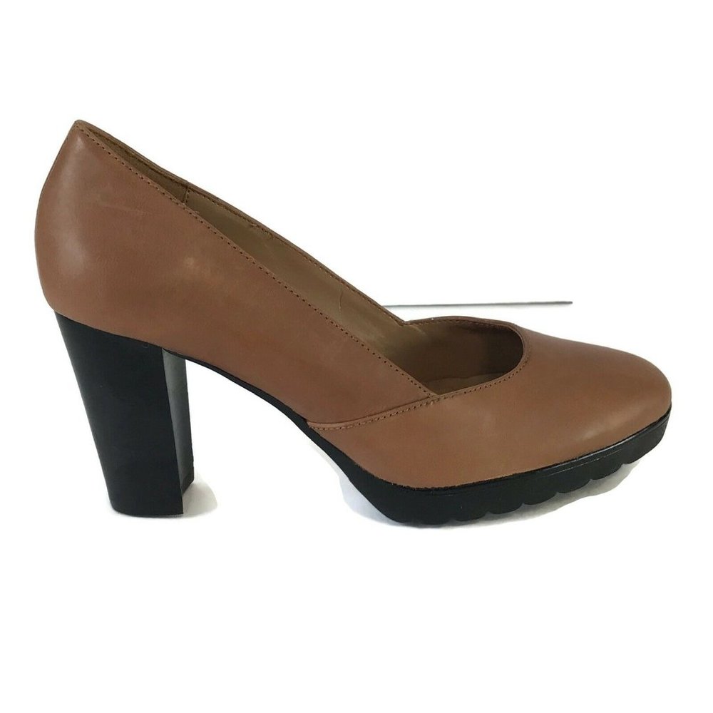 Bella Vita Womens Zari Classic Pumps Chunky Heels Brown Leather Slip On 7 W NWOB